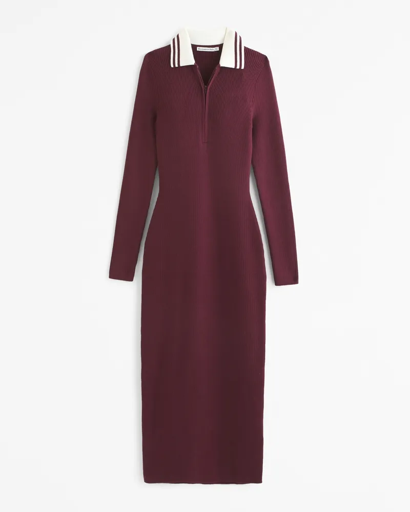 Long-Sleeve Half-Zip Maxi Sweater Dress