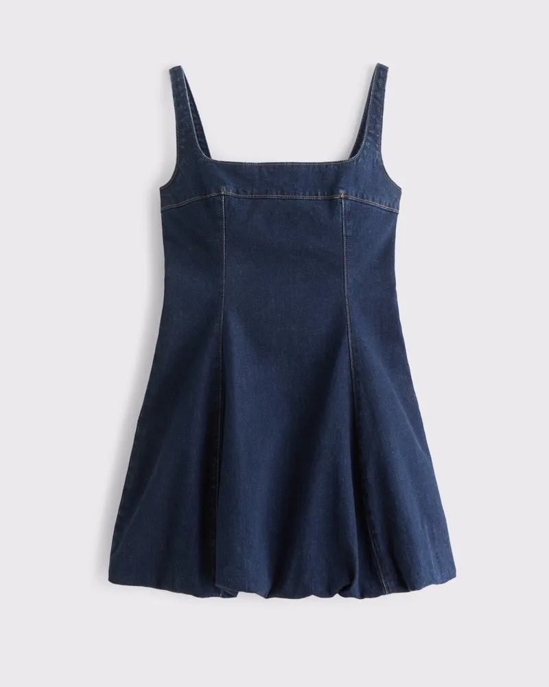 Squareneck Bubble Hem Denim Mini Dress