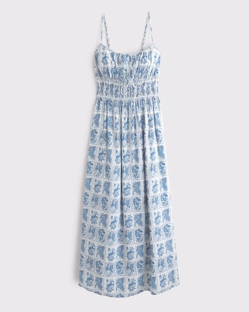 Smocked Tie-Front Maxi Dress