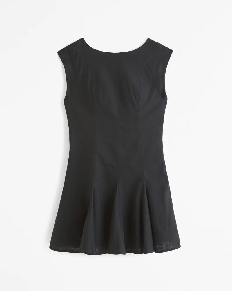 Linen-Blend Godet Mini Dress