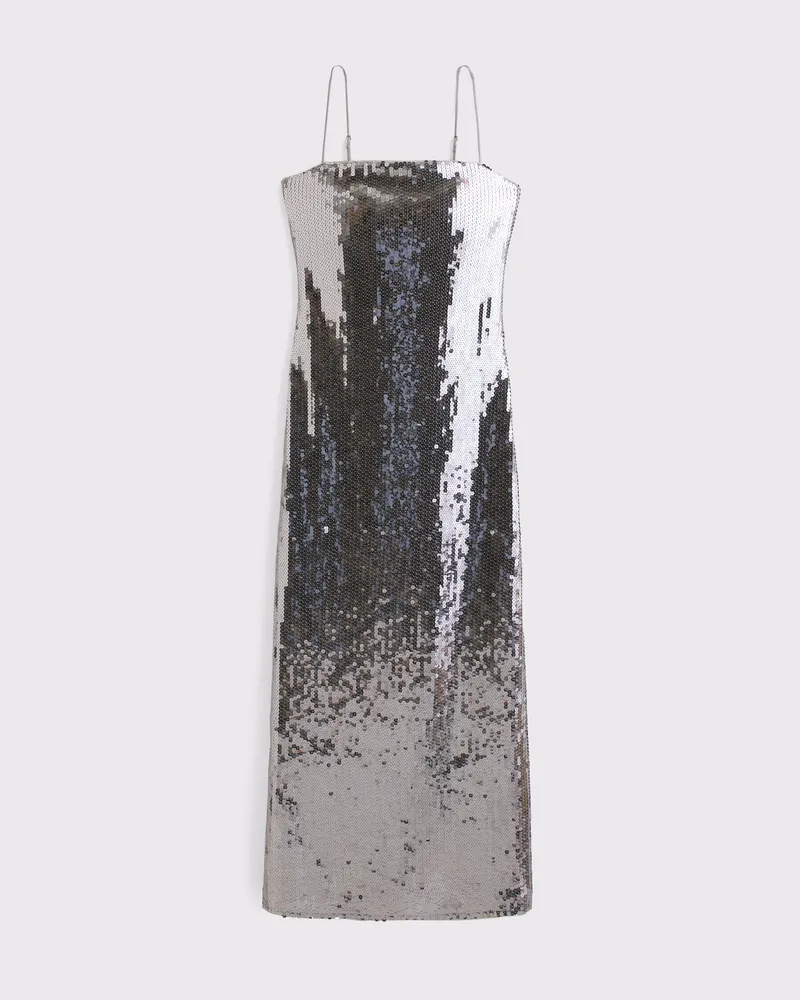 Straight Neck Sequin Midi Dress