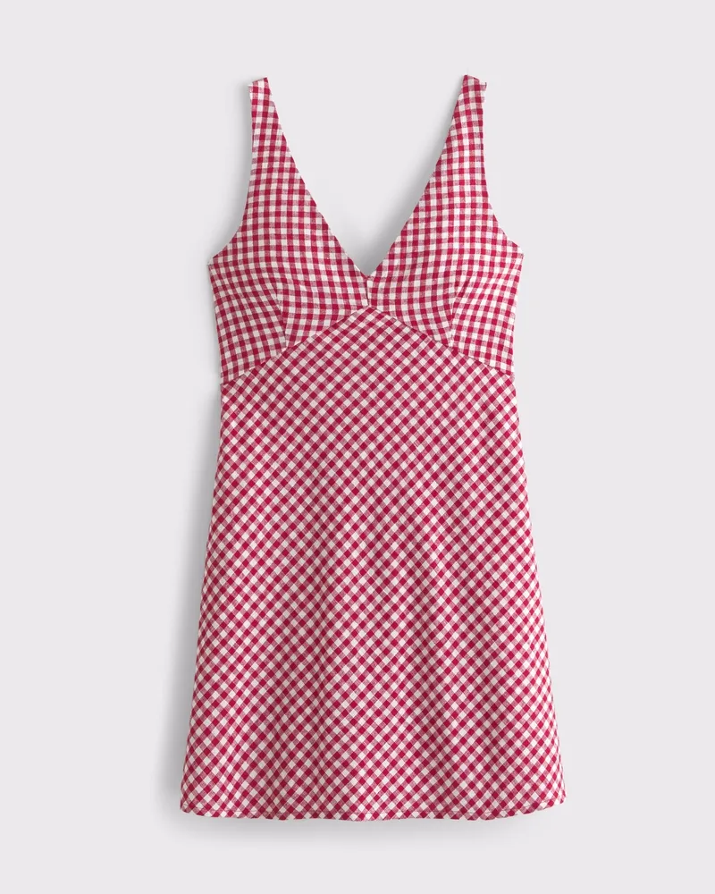 V-Neck Linen-Blend Mini Dress