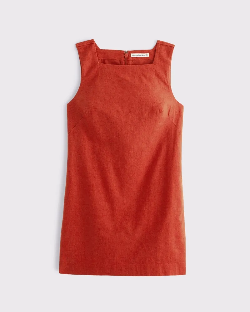 High-Neck Linen-Blend Mini Dress
