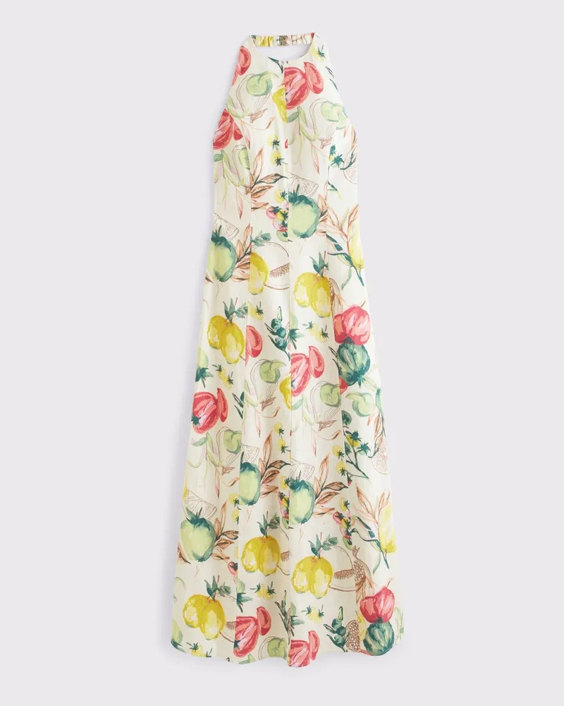 Premium Linen High-Neck Maxi Dress