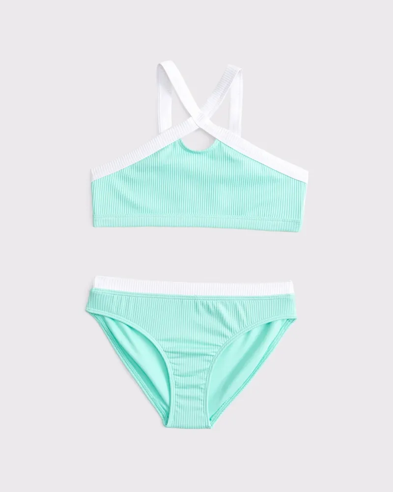 high-neck keyhole two-piece swimsuit