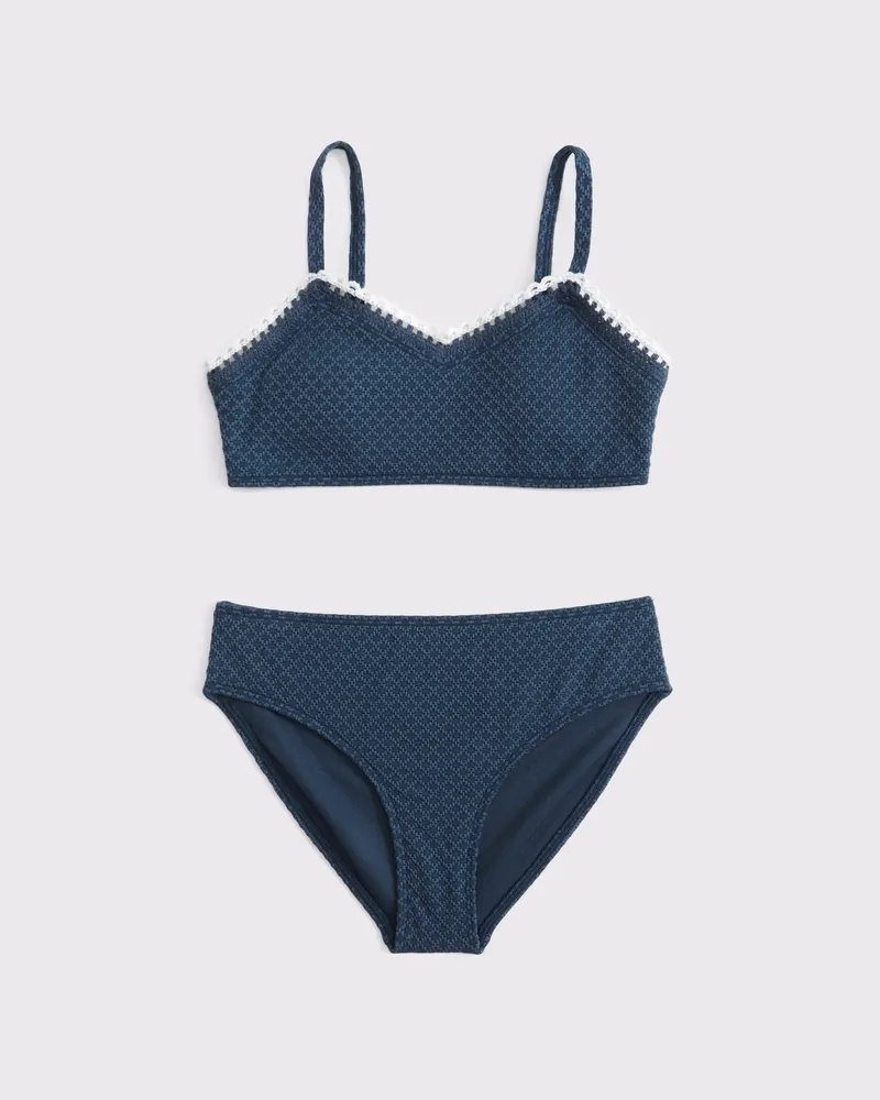 mixed fabric triangle two-piece swimsuit