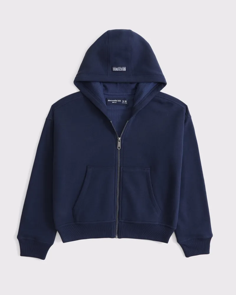 boxy waffle-lined full-zip hoodie