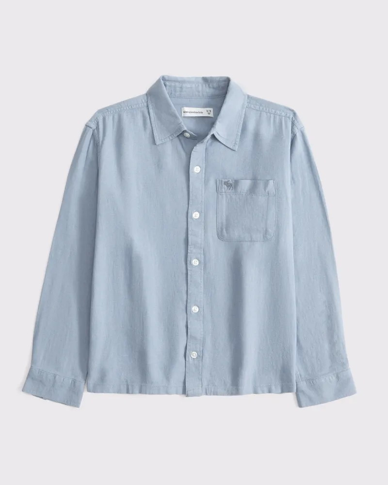 long-sleeve linen-blend icon shirt