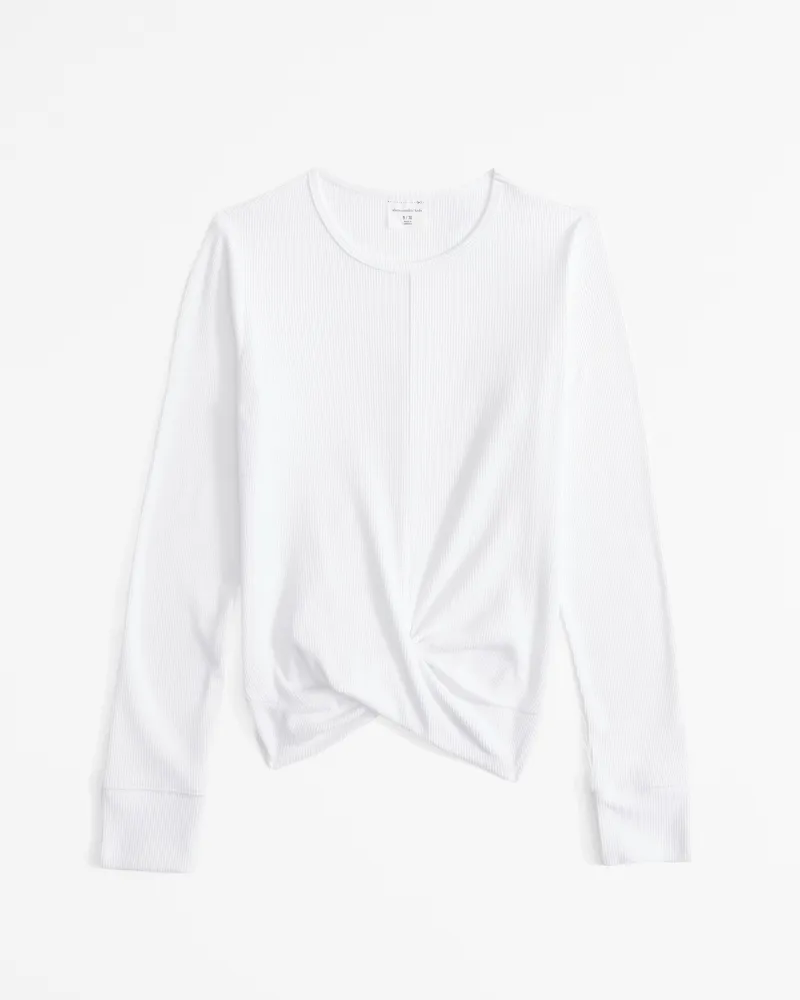long-sleeve twist-front rib tee