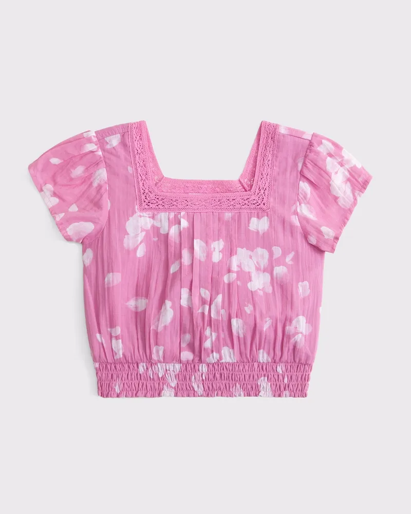 lace-trim smocked waist top